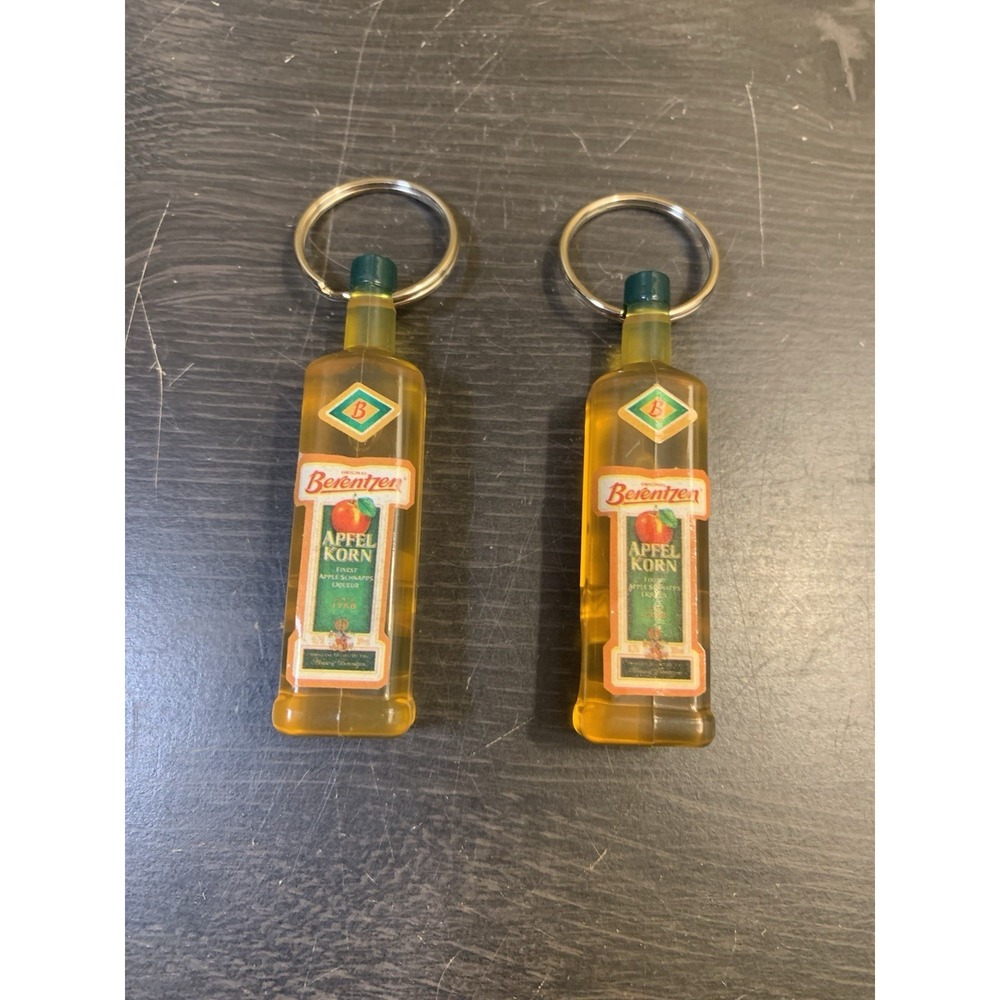 Berentzen Appel Apple Liqueur Liquor Keychain‎ Key Ring Lucite Bottle Opener Set